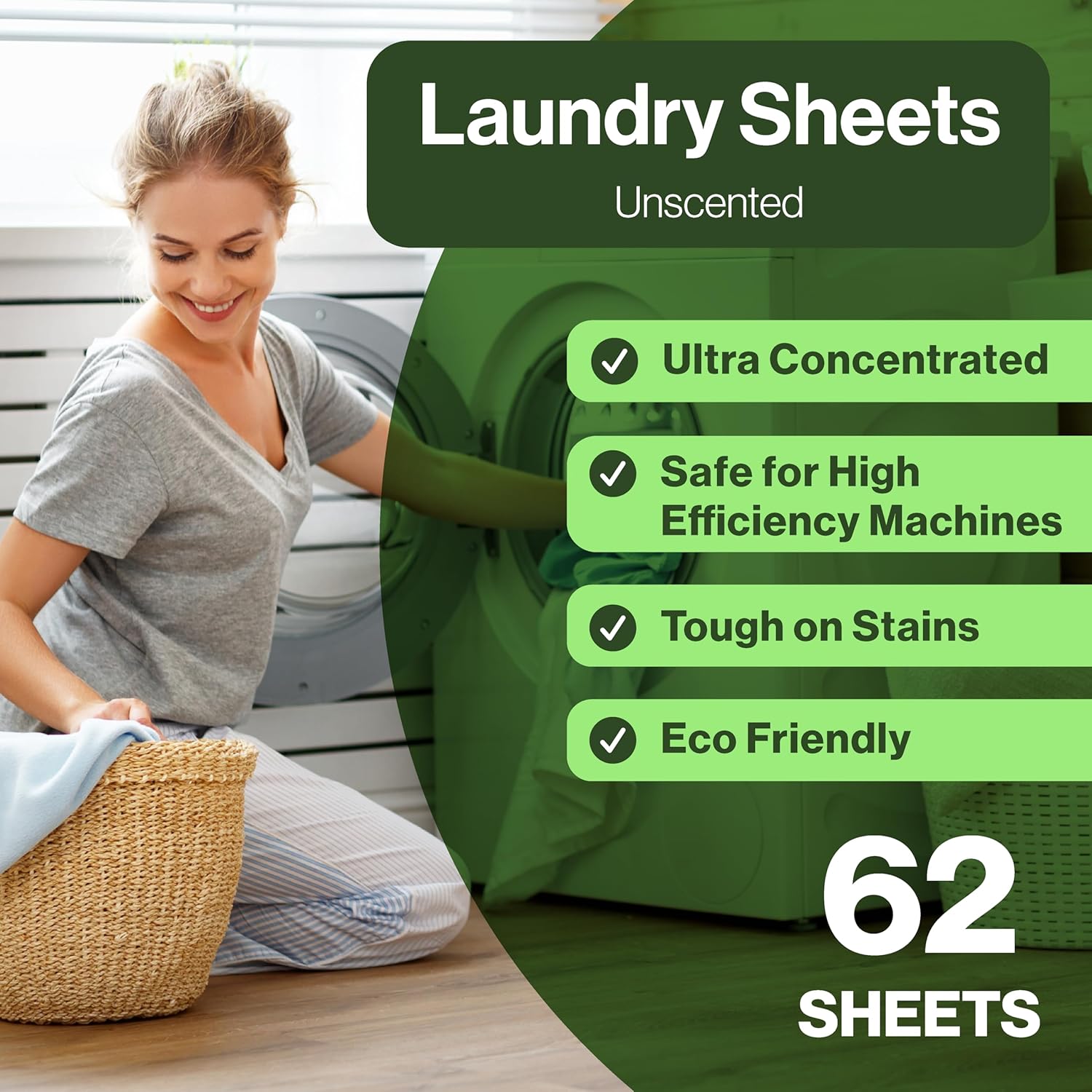 Laundry Detergent Sheets - 62 Count - Happy Elephant USA