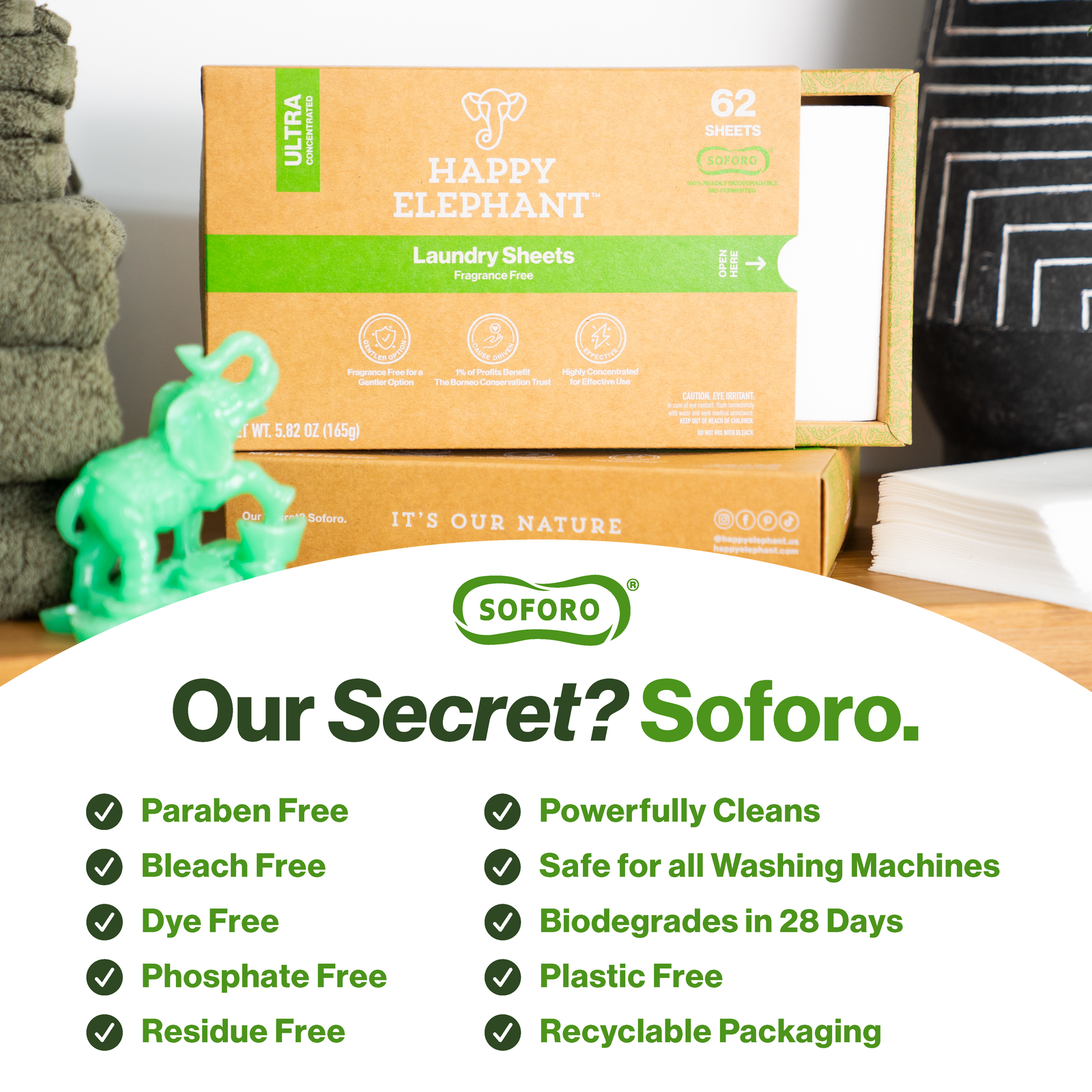 Laundry Detergent Sheets - 62 Count - Happy Elephant USA