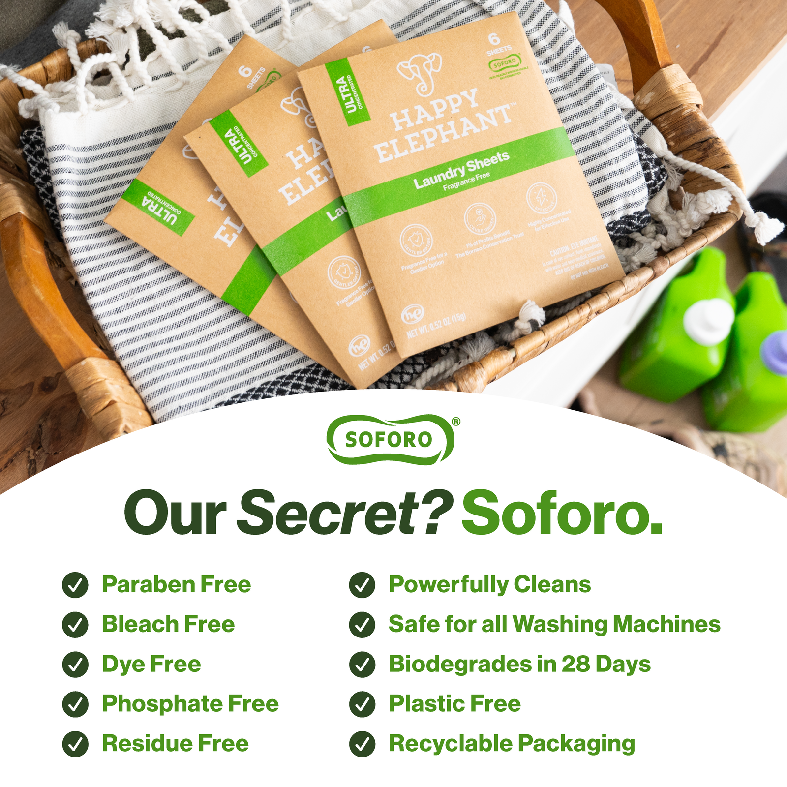 Laundry Detergent Sheets - 6 Count (Pack of 3) - Happy Elephant USA