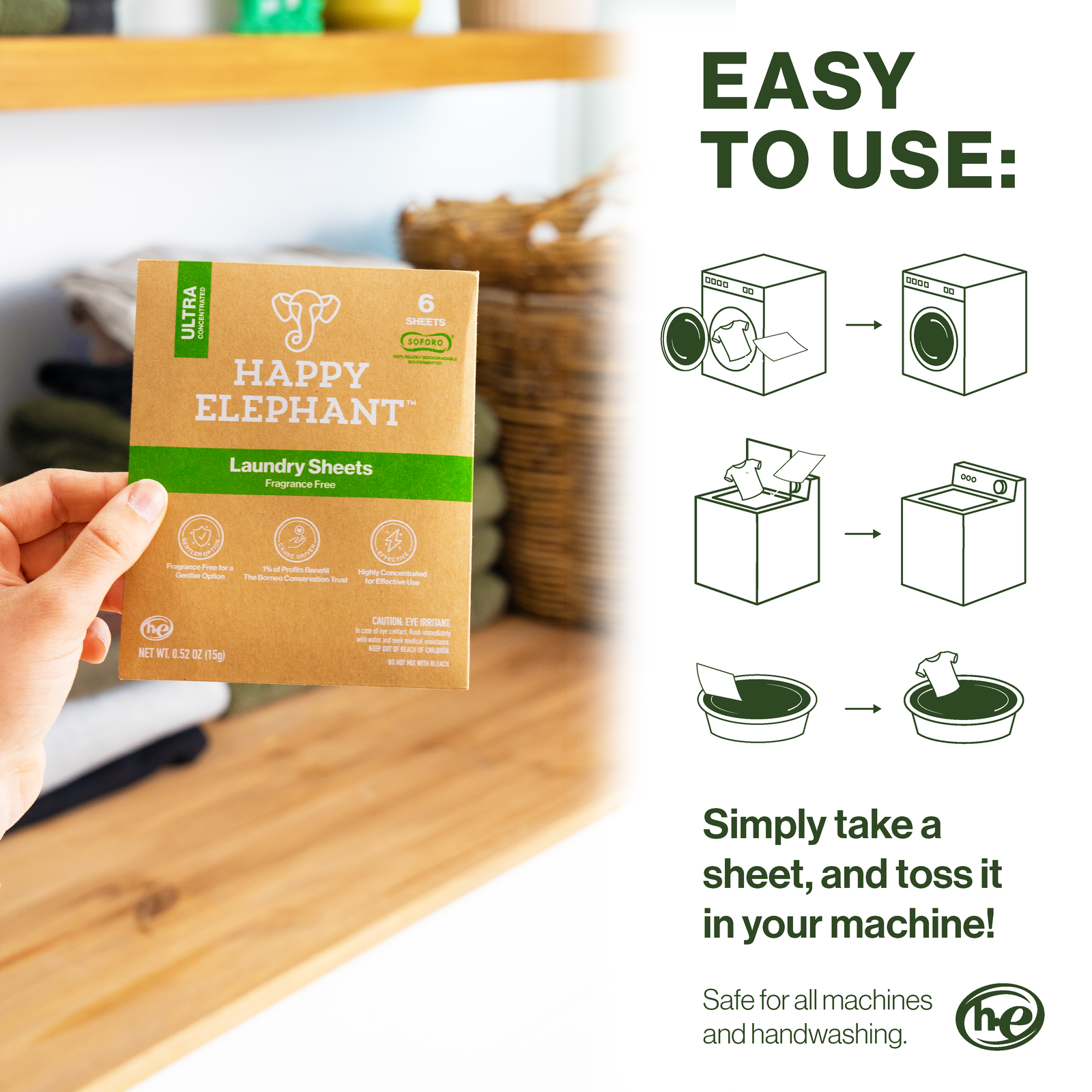 Laundry Detergent Sheets - 6 Count (Pack of 3) - Happy Elephant USA